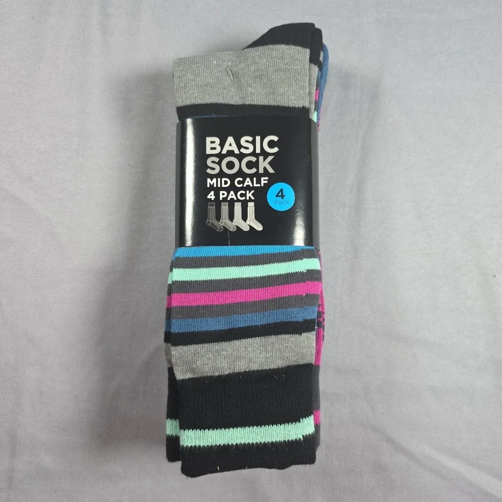 Bottoms Out Women's Basic Socks Mid-Calf 4 Pack Size OSFA Multicolor NWT